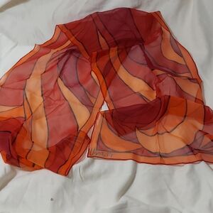 Vera Neumann Verasheer Wave-Print Orange & Red Scarf by Vera Vinal Silk Vintage